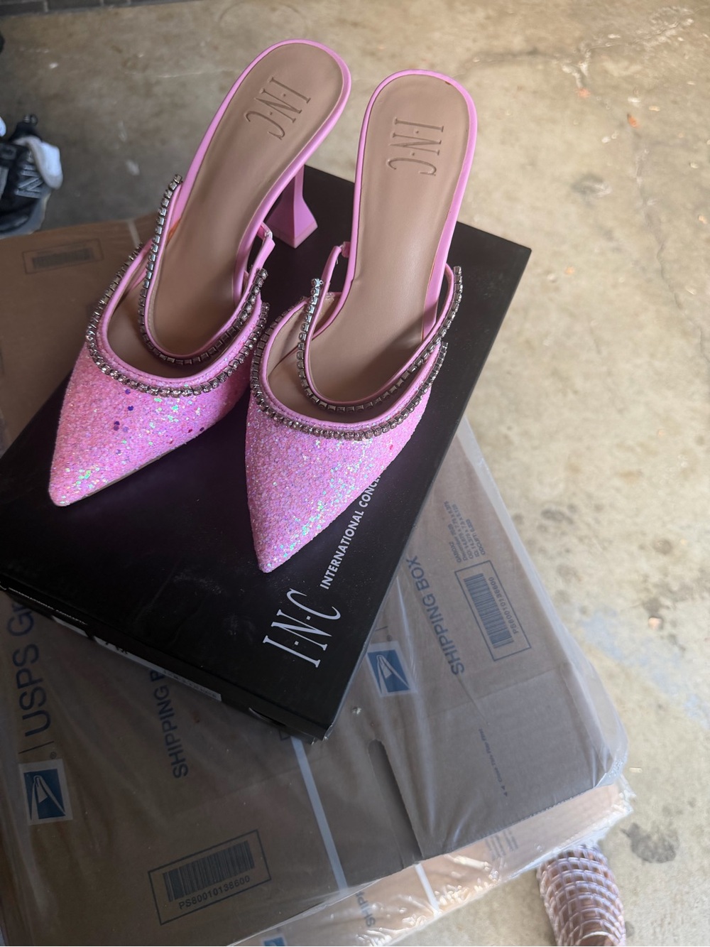 INC International Concepts Pink Rhinestone Slingback Heels 
New never worn